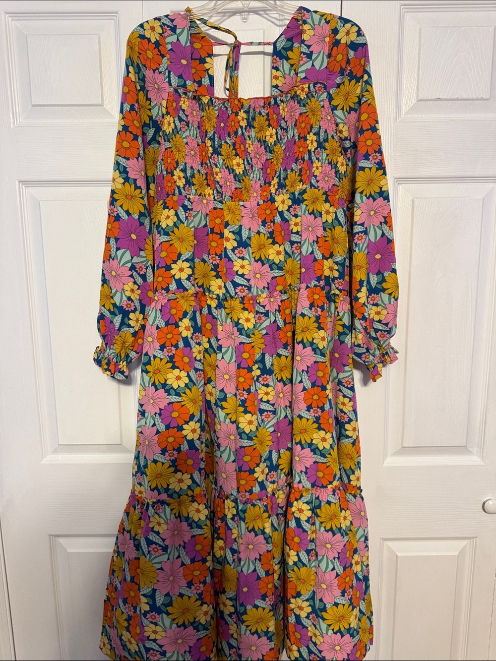 Umgee Multicolor Floral Smocked Dress with Tie Back